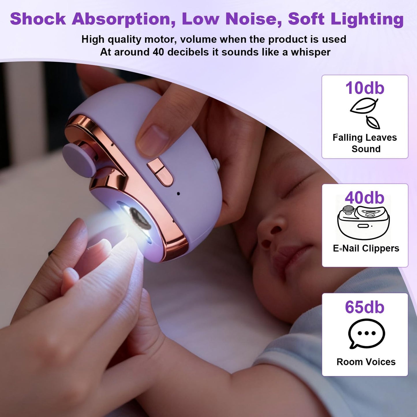 Electric Nail Clipper, 2 in 1 Electric Nail Clippers for Seniors and Adults, Baby Automatic Nail Clipper with Polishing, Light & Storage, Smart Nail Clipper 2-Speed for Fingernail (Purple)