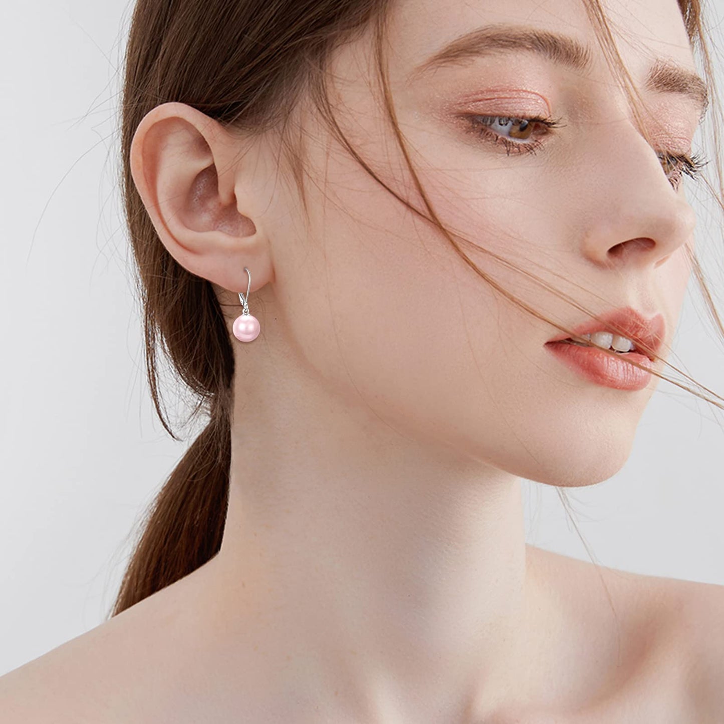 925 Sterling Silver Pink Pearl Leverback Earrings Dangle Drop Jewelry Gifts for Women (Pink Pearl)