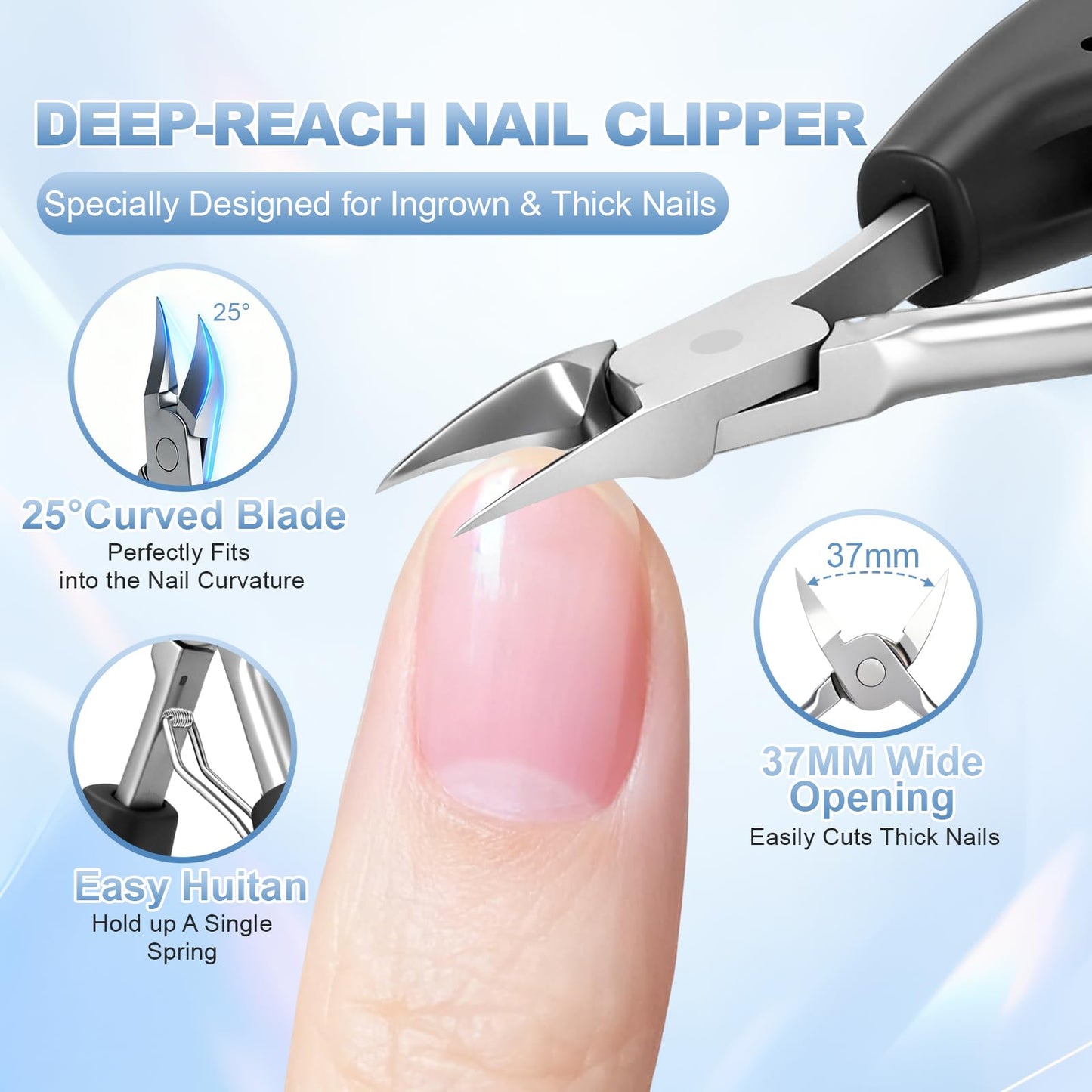 6 in 1 Thick Toenail Clippers Set, Senior Friendly Heavy Duty Nail Cutter with Wide Jaw Opening, Anti-Slip Ergonomic Handle Easy Grip Nail Tools for Elderly Men Women