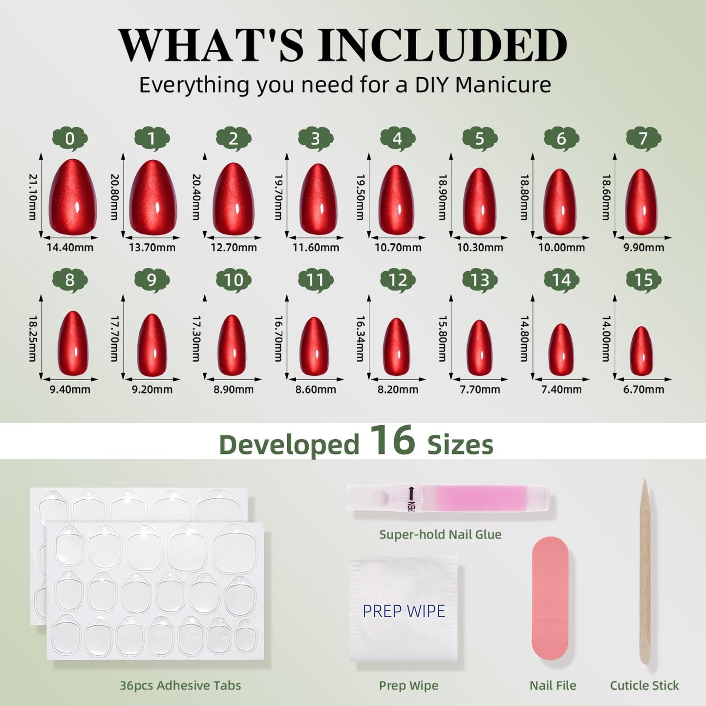 Red Cat Eye Press On Nails Almond Short - Short Almond Fake Nails, Red Cateye Press On Nails Reusable Stick On Nails in 16 Sizes, 32pcs False Nail Kit for Women & Girls (Garnet)