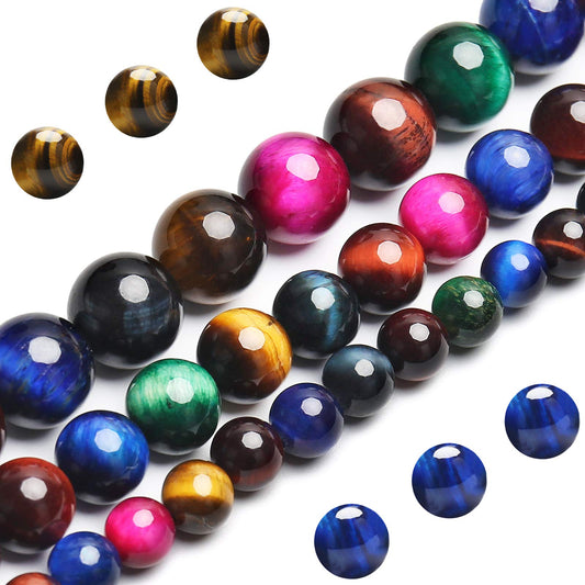 Natural Colorful Tiger Eye Beads, Grade AAA Gemstone Round Loose Beads 10MM 40PCs Bulk Lot Options, Semi Precious Stone Beads for Jewelry Making
