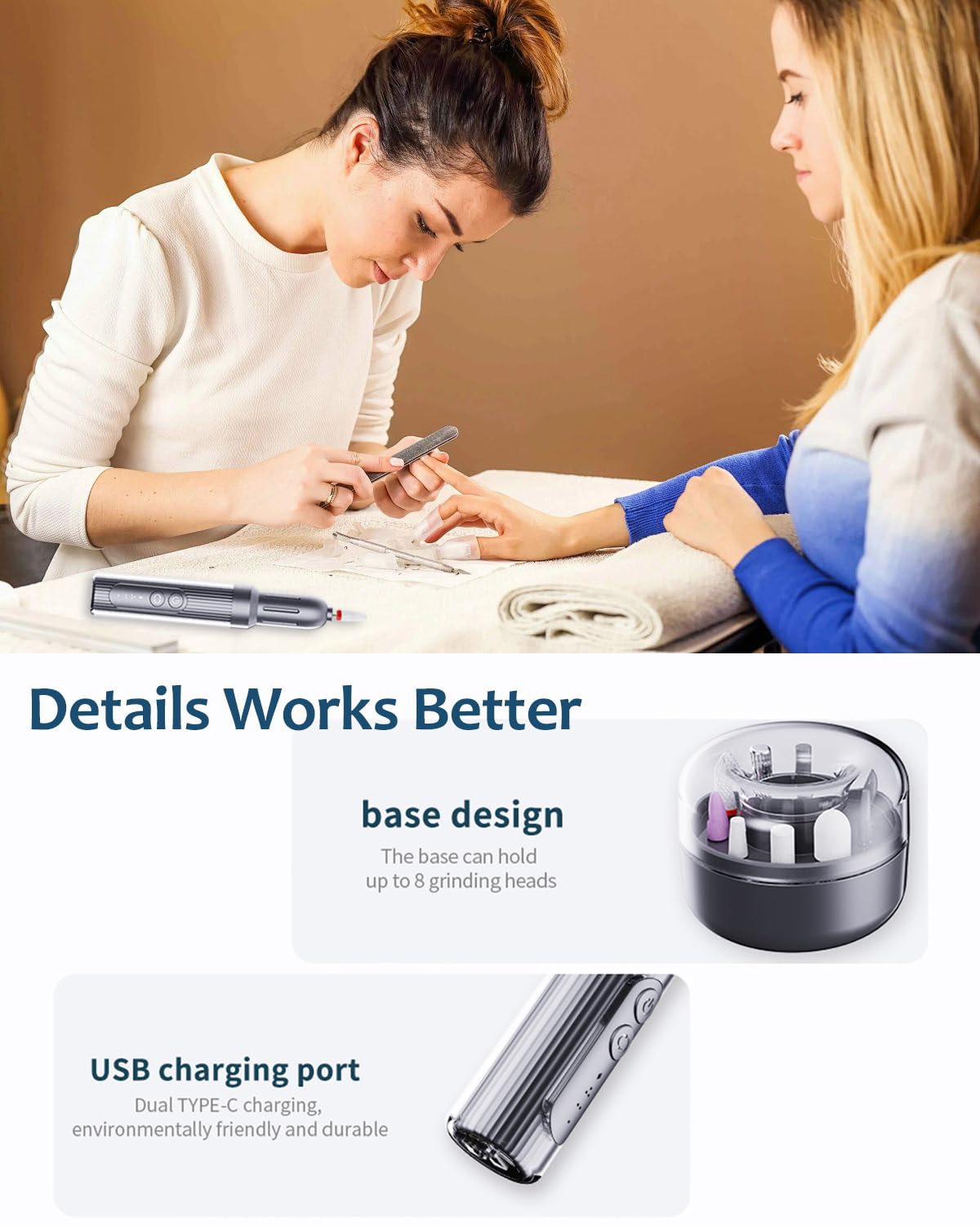 Electric Nail File Drill Machine - Professional Nail Drill for Acrylic Gel Nail Polish Cuticle Removing - 18000RPM Cordless Efile Grinder with Bits for Thick Toenail Filer 6 Speeds Manicure Salon Home