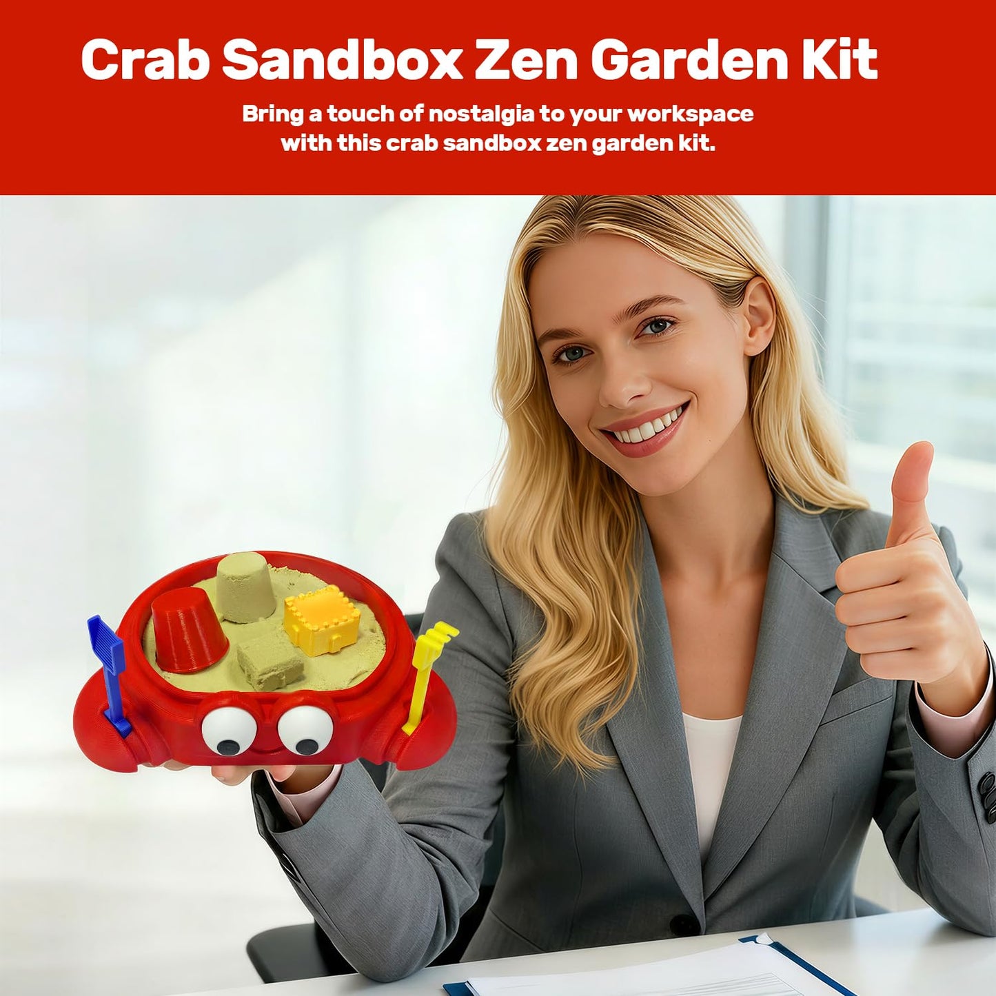 Estairkas Mini Crab Sandbox Zen Garden for Desk, Desktop Sand Tray with Lid for Stress Relief, Funny Office Desk Decor Gift for Coworkers, Birthday, Friends, Crab Lovers
