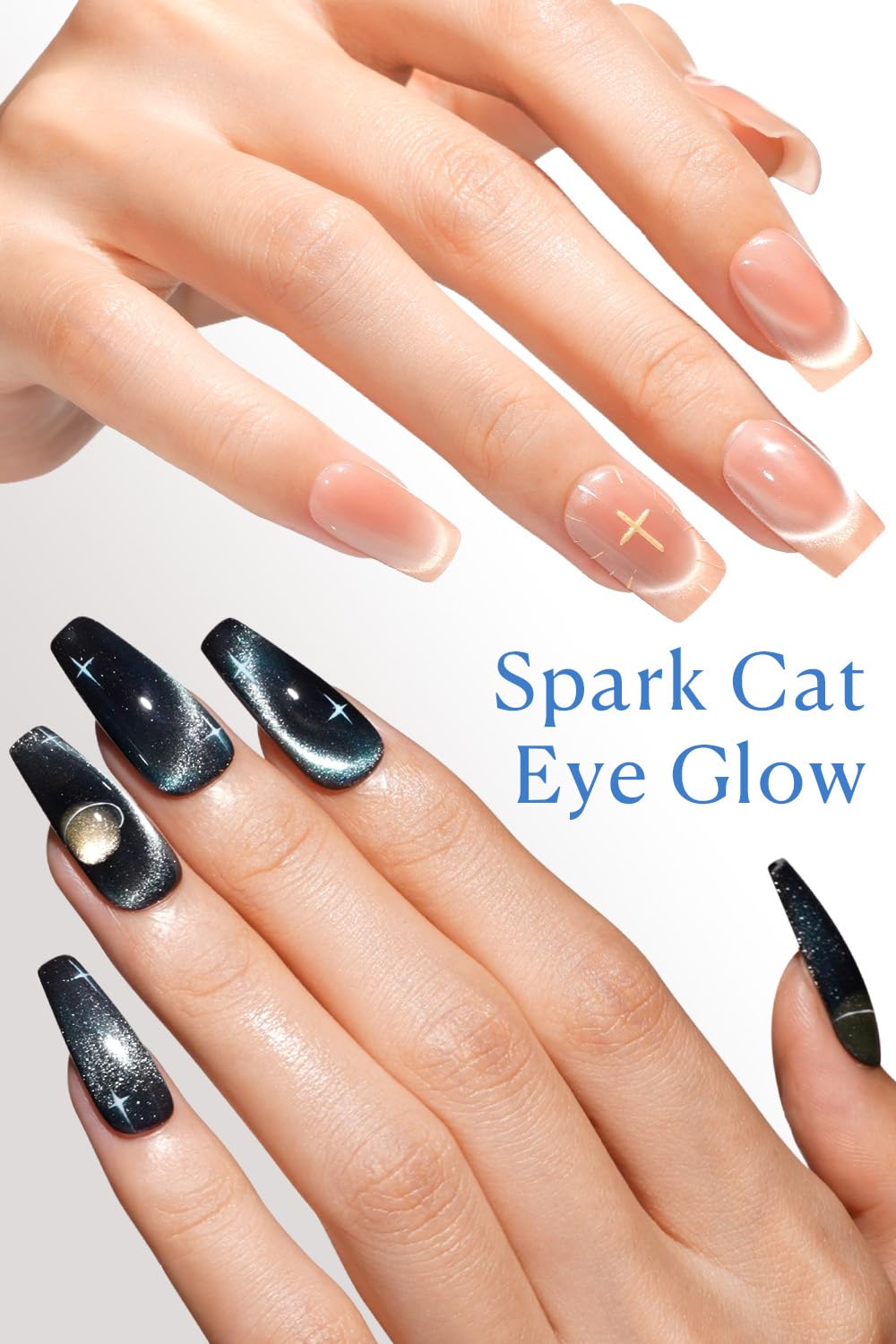 AzureBeauty Cat Eye Magnet Set, Heart Rabbit French Cat Eye Nail Tool Kit, 3-in-1 Wooden Cylinder Magnet Pen, Creates Stripes, Black Hole, Flower&Glassy Moon Effects for DIY & Salon Use