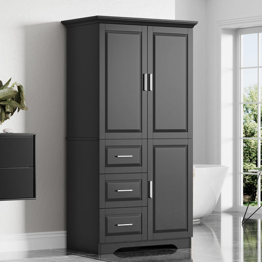 62.2" Wide Storage Cabinet Pantry Cupboard with Doors and Drawers for Home Kitchen, Bathroom and Living Room, Adjustable Shelf, Black