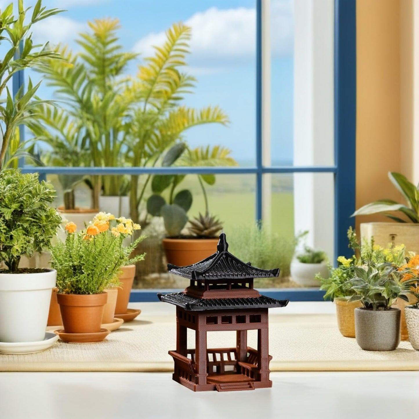 SUPVOX Mini Pavilion Statue for Garden Decor - Tiny Simulated Chinese Pavilion Model 2 Inch Decorative Pagoda Ornament for Bonsai Terrarium Aquariums and Home Desktop