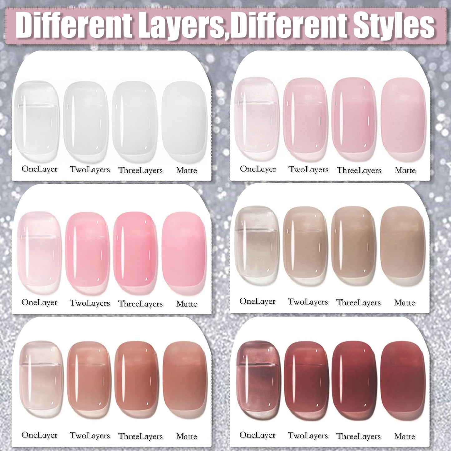 AHAMIOU Gel Nail Polish Nude Gel Polish Kit Sheer Milky White Icy Jelly Translucent Gel Polish Set Color Neutral Soak Off Art Home DIY Manicure Salon Varnish (6Colors set, 6PCS)