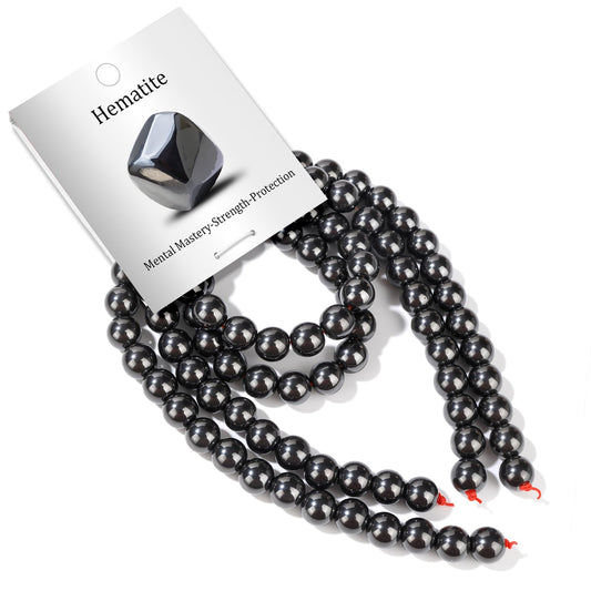 Risyfjew 100PCS 8mm Natural Hematite Beads Gemstone Round Loose Beads for Jewelry Making Chakra Crystal Stone Beads for Bracelets Necklace Earrings Making Supplies (100pcs/Strand)