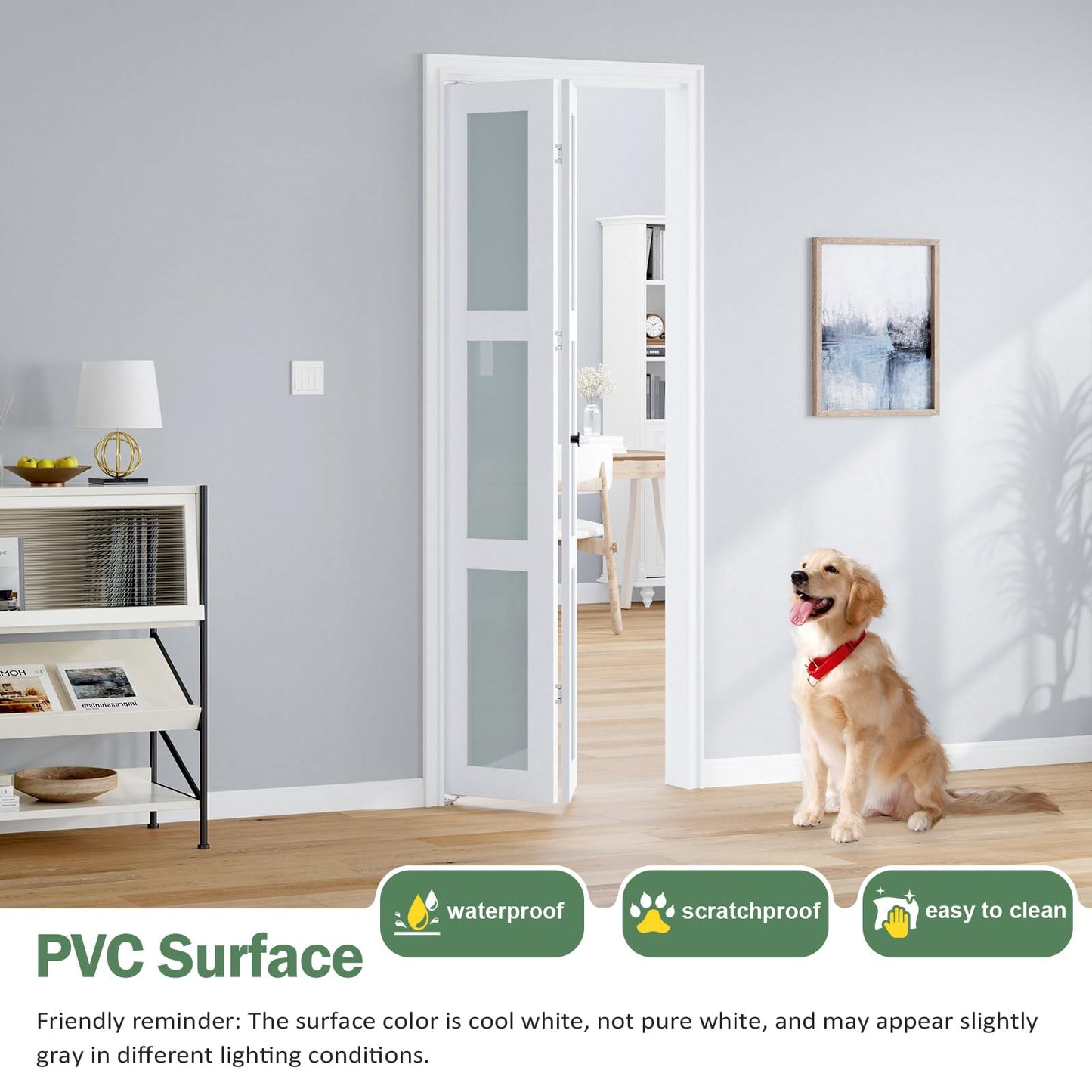 Roymelo Bifold Doors for 32"×80-3/4" Opening, Preassembled White Frosted Glass Folding Barn Door, Sliding Interior Wood Panel Closet Bifolding Door with Concealed Hardware Kit Included