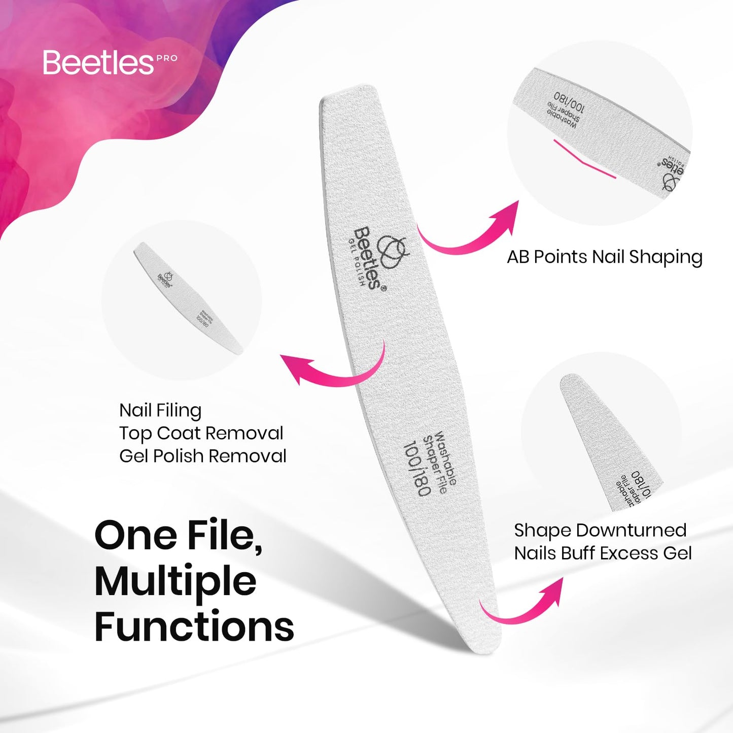 Beetles Pro 120-Pcs Nail File – Professional 100/180 Grit Double Sided Emery Board Nail Files Washable Shaper Files for Acrylic, Gel & Natural Nails – Salon Quality Manicure Tool