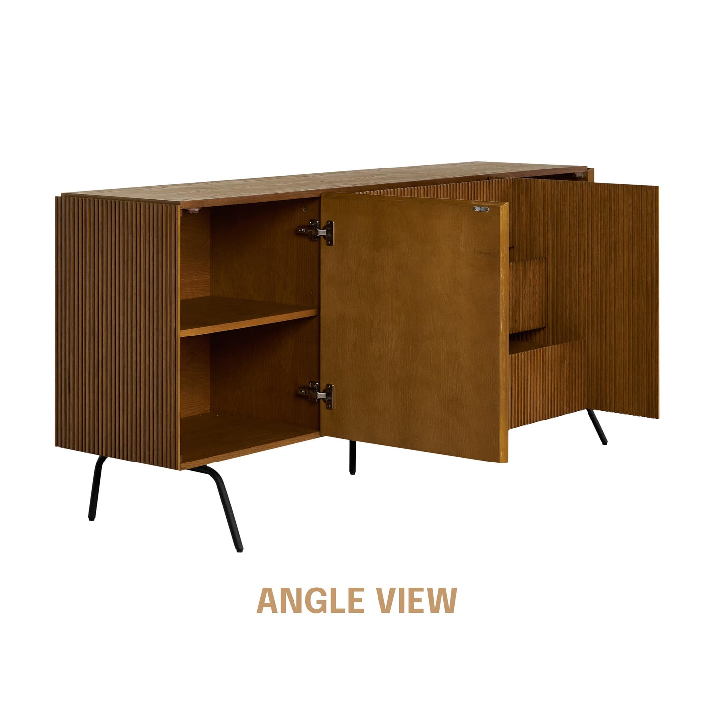 NTC Veil Large Sideboard with 2 Doors and 3 Drawers, Buffet Cabinet with Vertical Groove Design and Metal Legs, Storage Cabinet for Living Room, and Entryway, Effortless Assembly - Rustic Oak