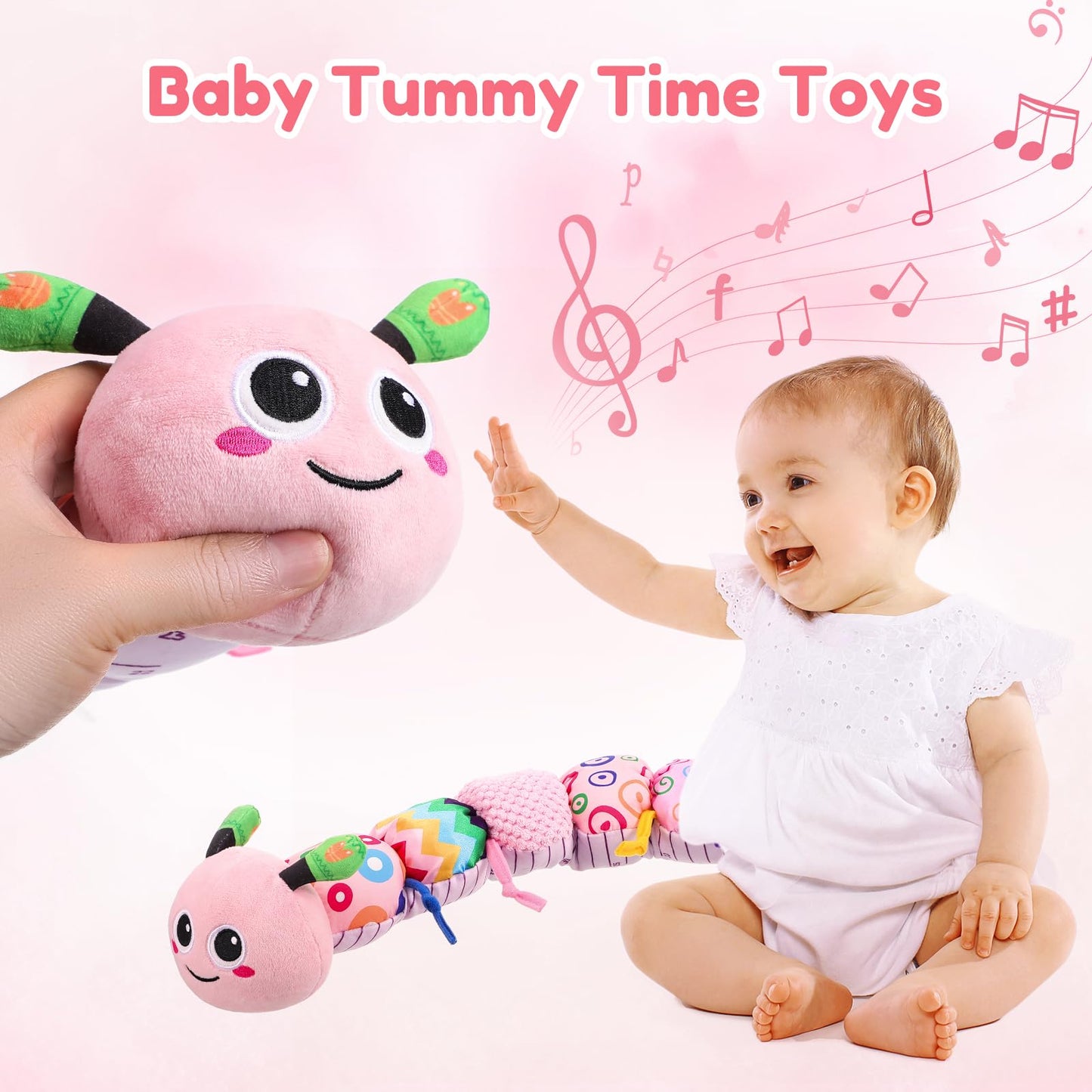 Baby Girl Toys 0-6 Months - Tummy Time Gifts Stuffed Sensory Caterpillar Toys for 0-3 3-6 6-9 6-12 Months Newborn Infant Rattles Crinkle Textures Soft Plush 3 4 5 6 7 8 9 10 Months Boys Girls Present