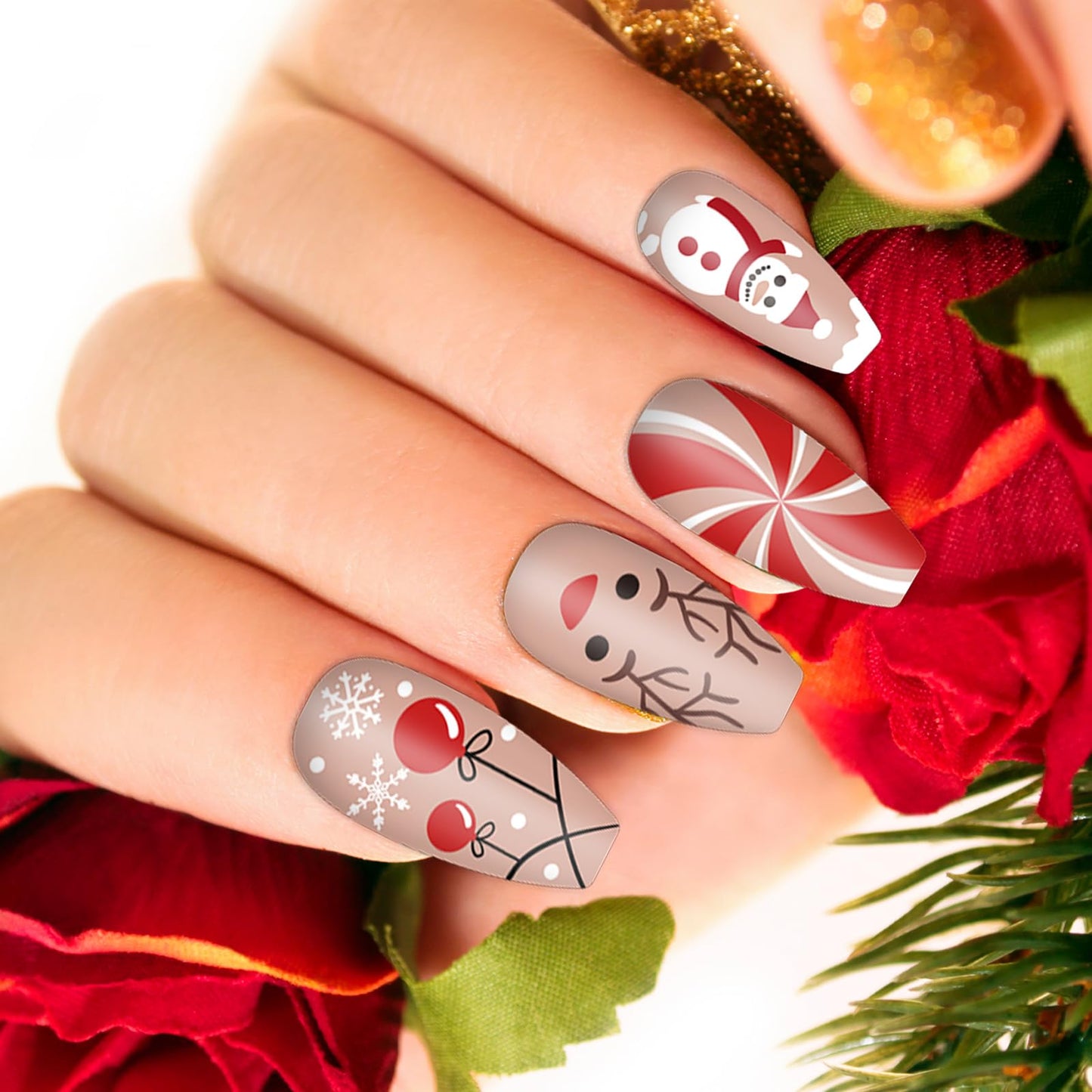 Whaline 6Pcs Christmas Nail Plates Stamping Set Stamp Templates Xmas Ball Snowman Snowflake Nail Art Plates for Winter DIY Print Manicure Salon Design