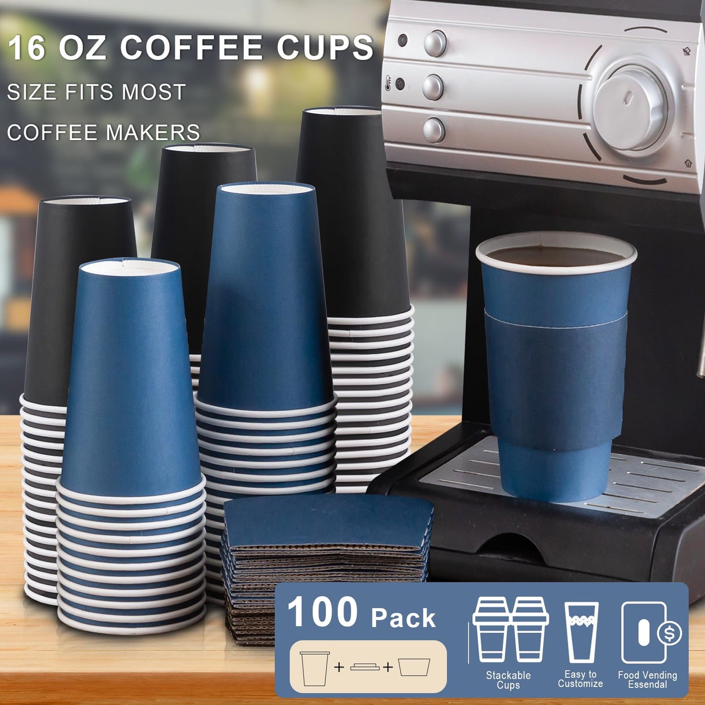 SIUQ 500 Pack 16 oz Disposable Coffee Cups with Lids and Sleeves, To Go Paper Cups, Hot & Cold Drinking Cups for Tea, Coffee, Water, Hot Chocolate, Paper Coffee Cups Ideal for Home,Cafes,Store