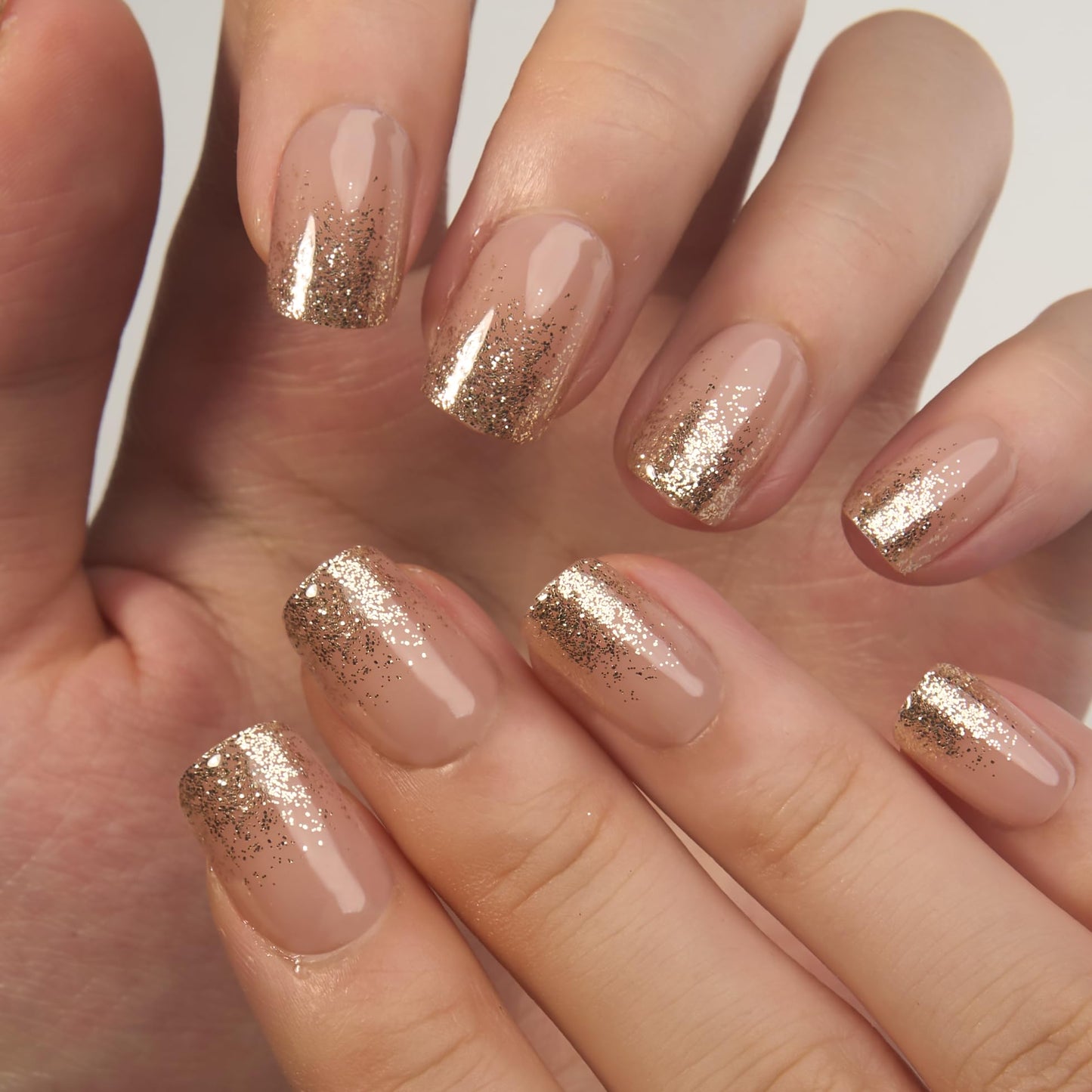 Curvlife Press on Nails Acrylic Fake Nails with 30pcs Fluid Gold Short Square Design Full Cover False Nails for Women Reusable Nail Kit with Nail Glue Adhesive Tabs