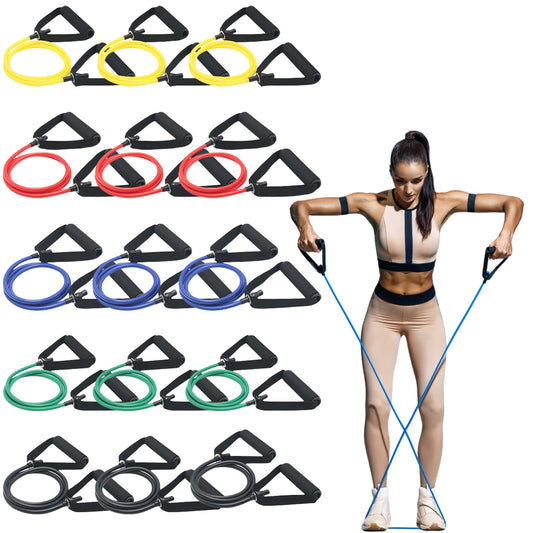 15 Pcs Resistance Bands with Handles for Home Workouts, Exercise Bands Set for Physical Therapy, Strength Training & Fitness for Women and Men