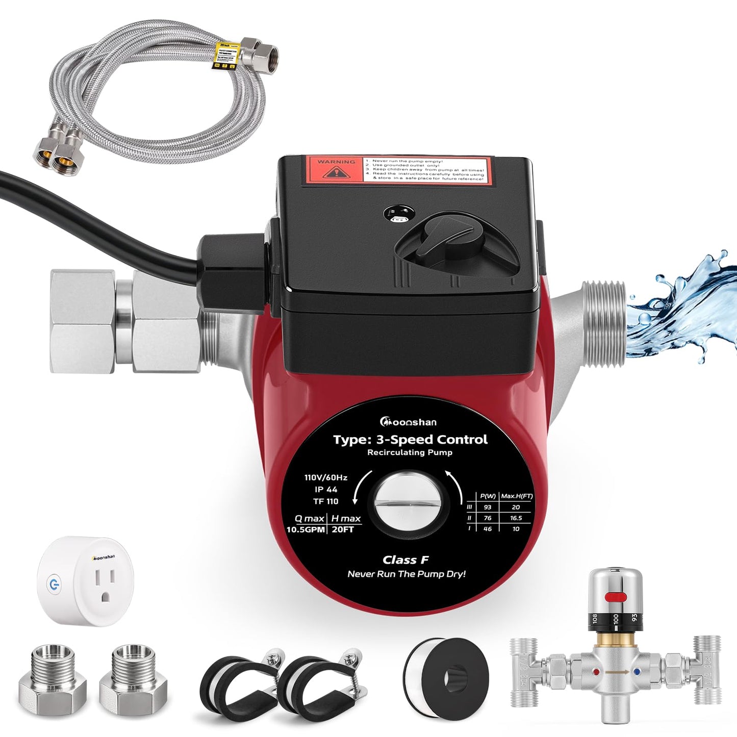 Moonshan Instant Hot Water Recirculating Pump Kit with 304 Stainless Steel Adjustable Bypass Valve Circulation Pump with Smart Plug for Tank Water Heaters