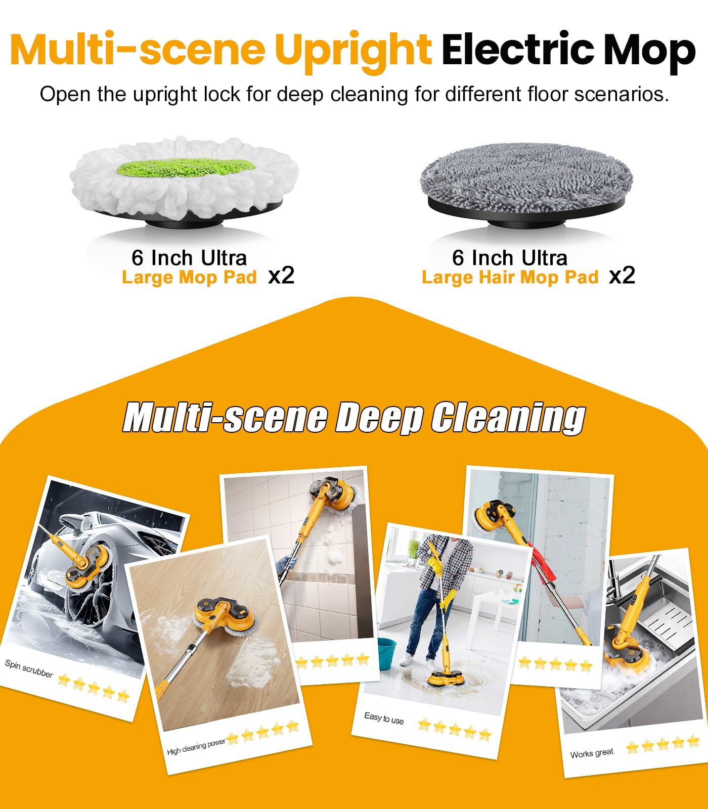 qimedo 5000mAh Electric Mop with Two Battery M2,800RPM Cordless Mops for Floor Cleaning,Best Automatic Spin Mops with Smart Display,Upright Rotating Power Mop with LED Light & Water Spray