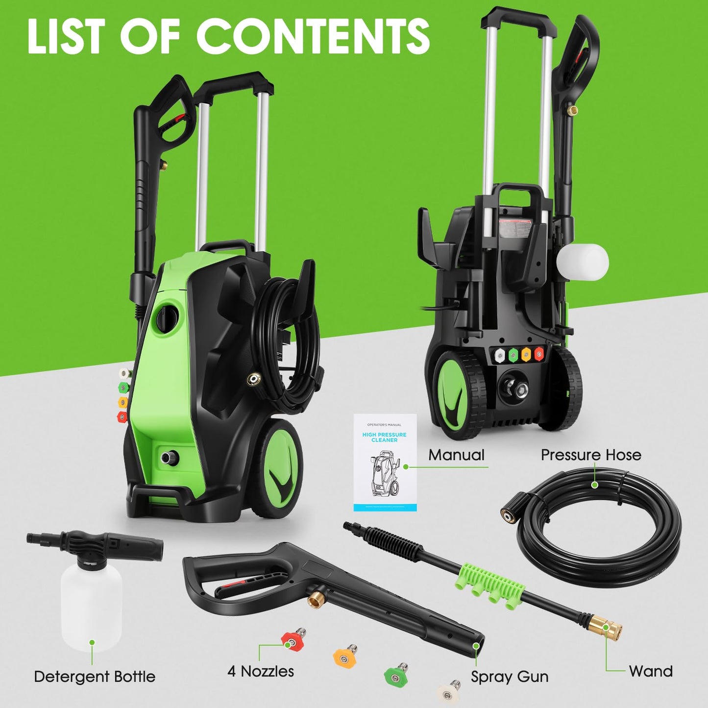 5000PSI 4.0GPM Heavy Duty Electric Pressure Washer with 33 FT Extension Hose, 4 Quick Connect Nozzles and Foam Cannon for Cars/Fences/Driveways/Patios/Home Cleaning, Green