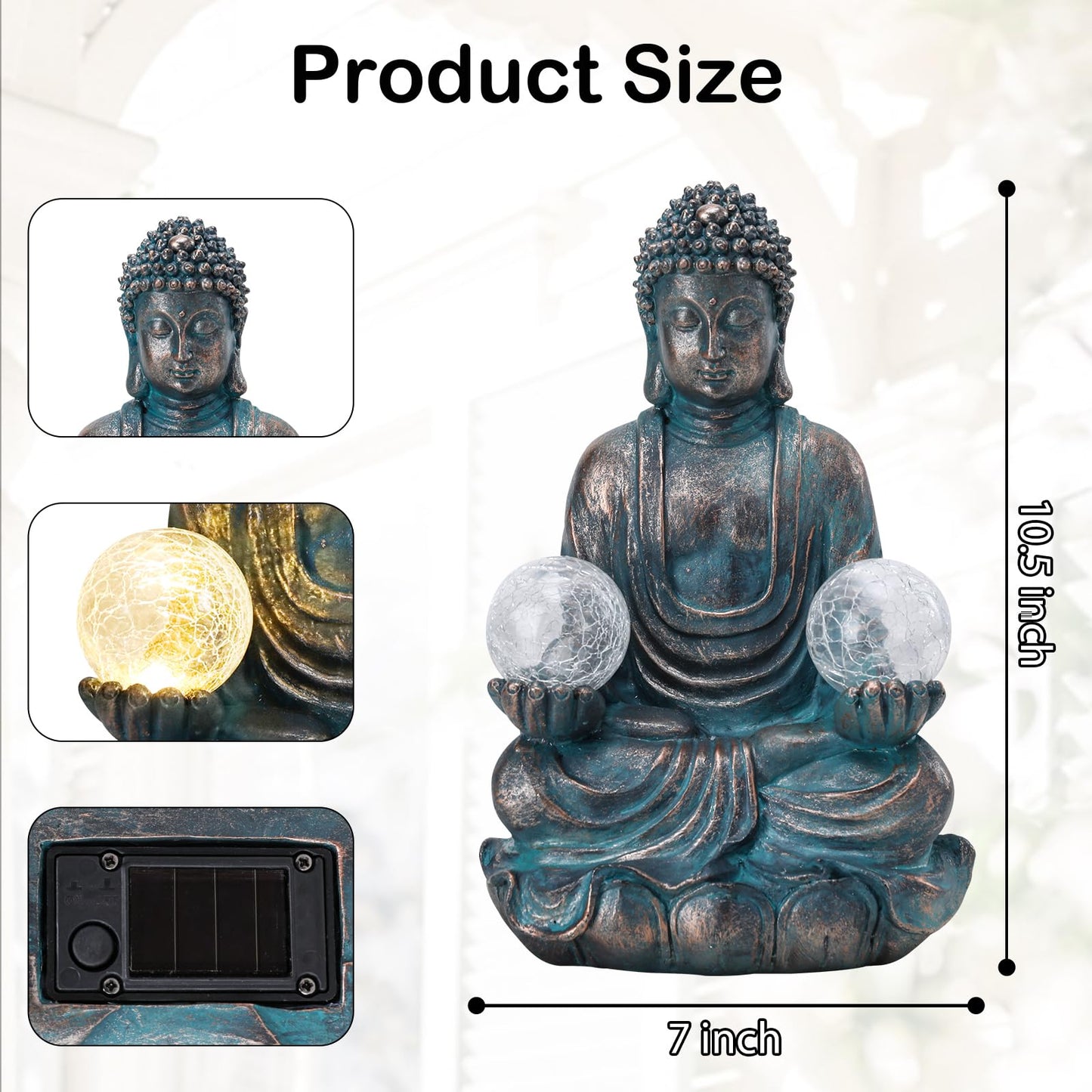 Afirst 10.5'' Meditating Buddha Garden Statues Solar Buddha Sculpture Decor with Glass Balls Zen Meditation for Home Garden Yard Patio Indoor Outdoor Ornaments Gifts for Mom