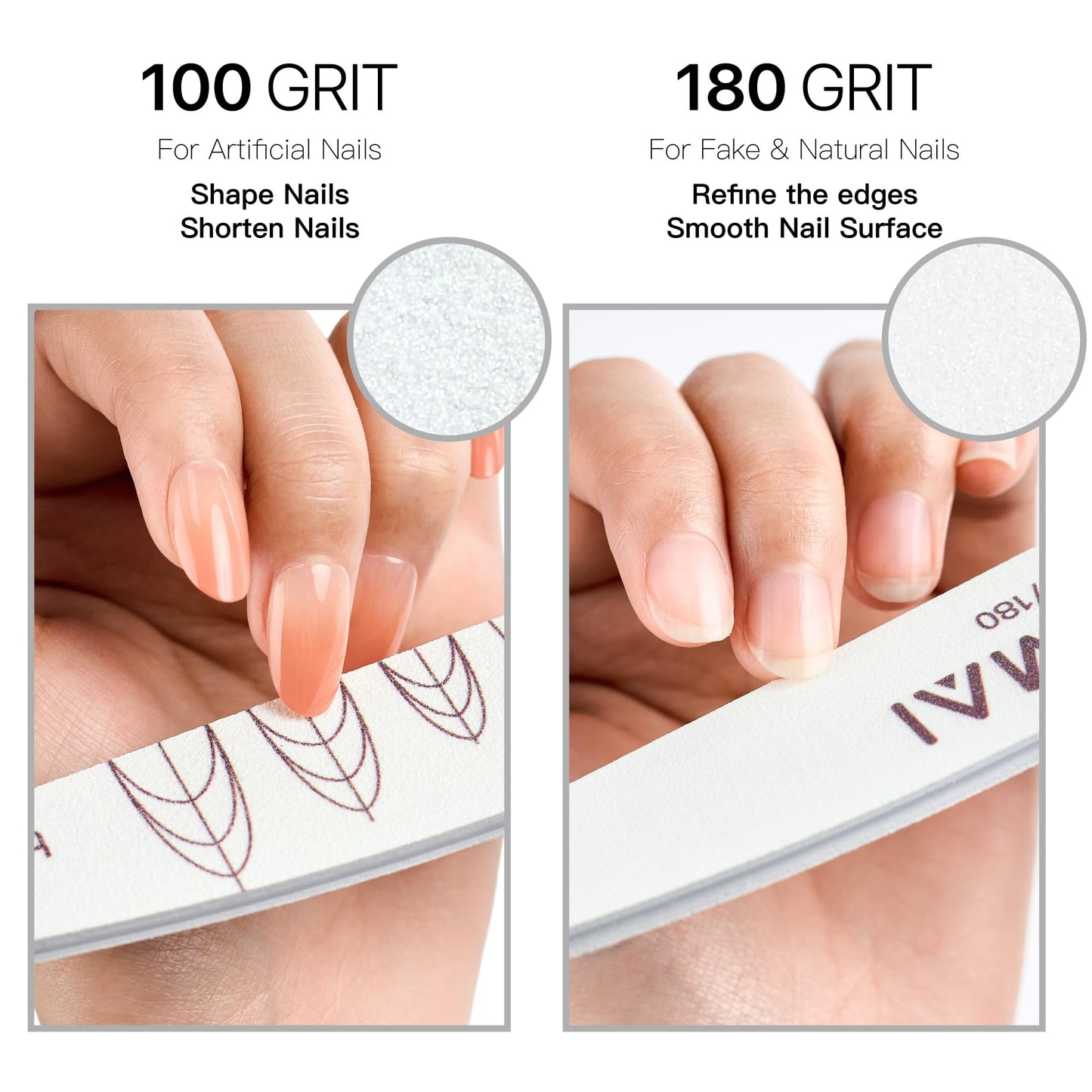 HALMAI 12PCS Nail Files 100/180 Grit, Emery Boards - Reusable Double Sided Professional Manicure Kit, 12-Pack of Nail File Buffers for Natural & Acrylic Nails at Home or Salon