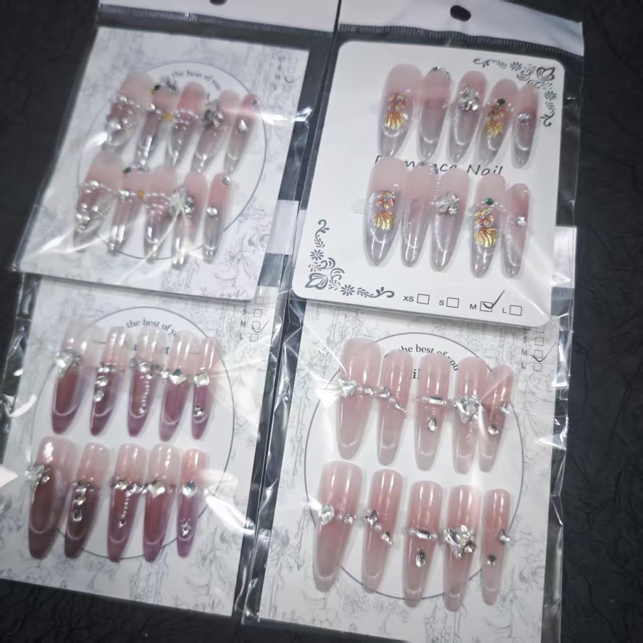 2Packs (20Pcs) Handmade Nails Mystery Box Random Press on Nails 40mm Long Manicure Charms Nails Art Nail Kit for Women Party Holiday Photo Wedding Size M