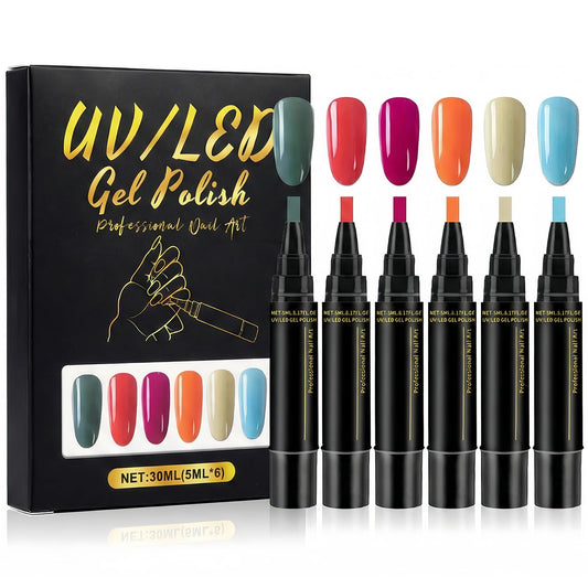 NovaCharm UV LED Gel Polish Marker Set, 6 Colors Nail Art Pens, Quick Dry Color Markers for DIY Manicure, Easy Control Design for Salon & Home Use