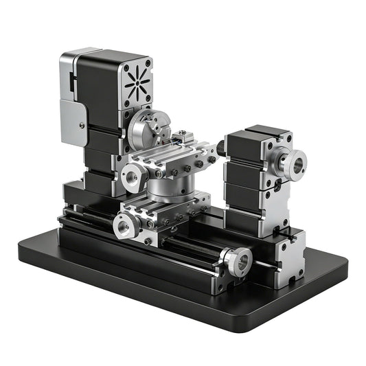 ZHRUI Mini Metal Lathe 60W 12,000 RPM, 4-Axis All-Machine Tool for Soft Metal Wood Acrylic Plastic, Precision Micro Lathe with Safety Guard Quick Indexer 0.02mm Scale (Gold Silver Aluminum Copper)