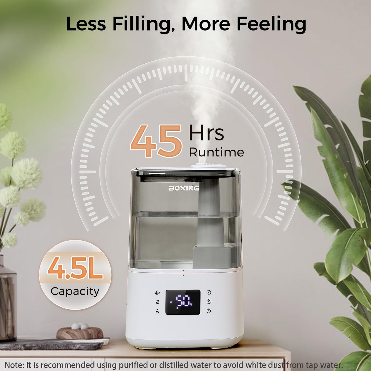 BOXING 4.5L Warm and Cool Mist Ultrasonic Humidifier for Bedroom Large Room, Top Fill Essential Oil Diffuser with Remote, Auto Shut-Off Quiet Sleep Mode, Humidistat, Timer, BPA-Free, 45H Runtime