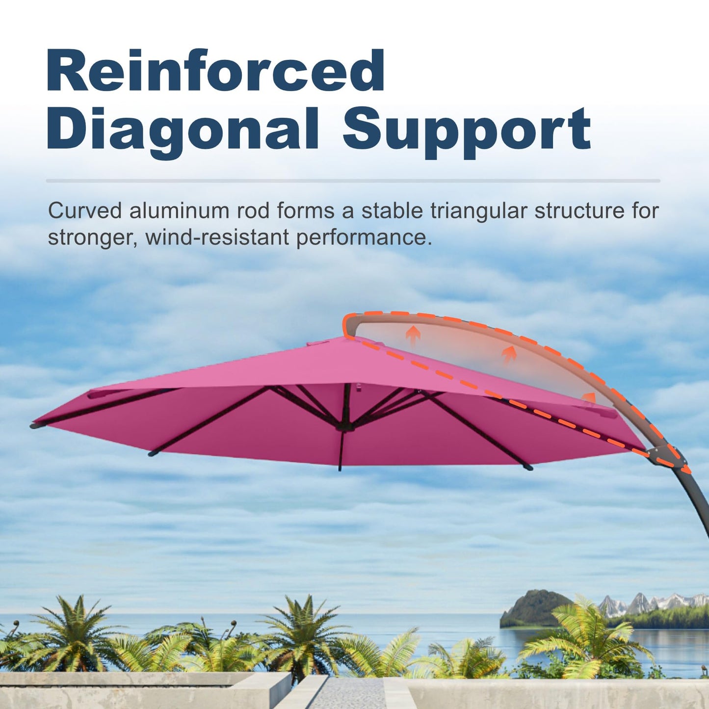 Patio Kingdom 11FT Cantilever Umbrella with Base Large Curvy Outdoor Aluminum Offset Umbrella w/ 360° Rotation, UV Resistant Canopy for Patio, Garden, Backyard, Rose Pink