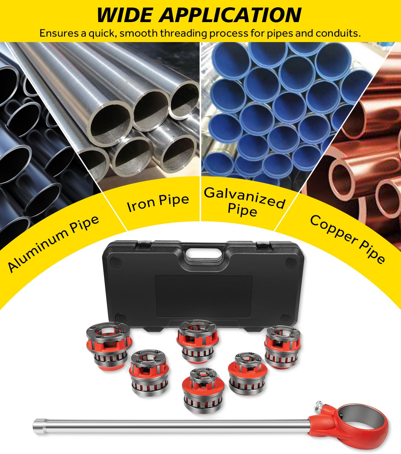 36475 12-R Manual Exposed Ratchet Pipe Threader Kit with 6 Dies, 1/2'' - 2'' NPT Ratcheting Pipe Threading Tool for 1/8" to 2" Plumbing Installation and Repair with Storage Case