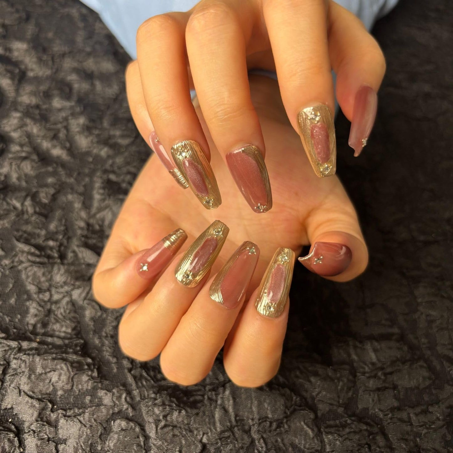 AKA Unicorn Dark Red Press On Nails Medium Long Square Fake Nails with Luxury Cat Eyes Design Stick On Nail for Woman Gift(AKA 015, Short)