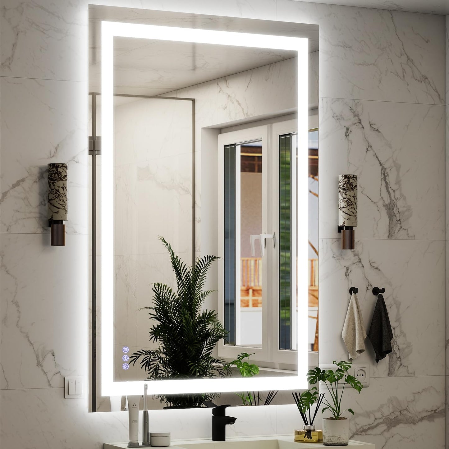 VooBang Large LED Bathroom Mirror 30 x 55 inches - 3 Adjustable Lighting Modes Lighted Smart Bathroom Vanity Mirror, Anti-Fog, Memory Function, Tempered Glass, Wall Mounted Horizontally Vertically
