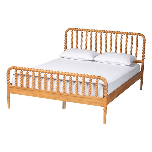 Baxton Studio Lucera Bobbin Wood Platform Bed, Queen, Oak Brown