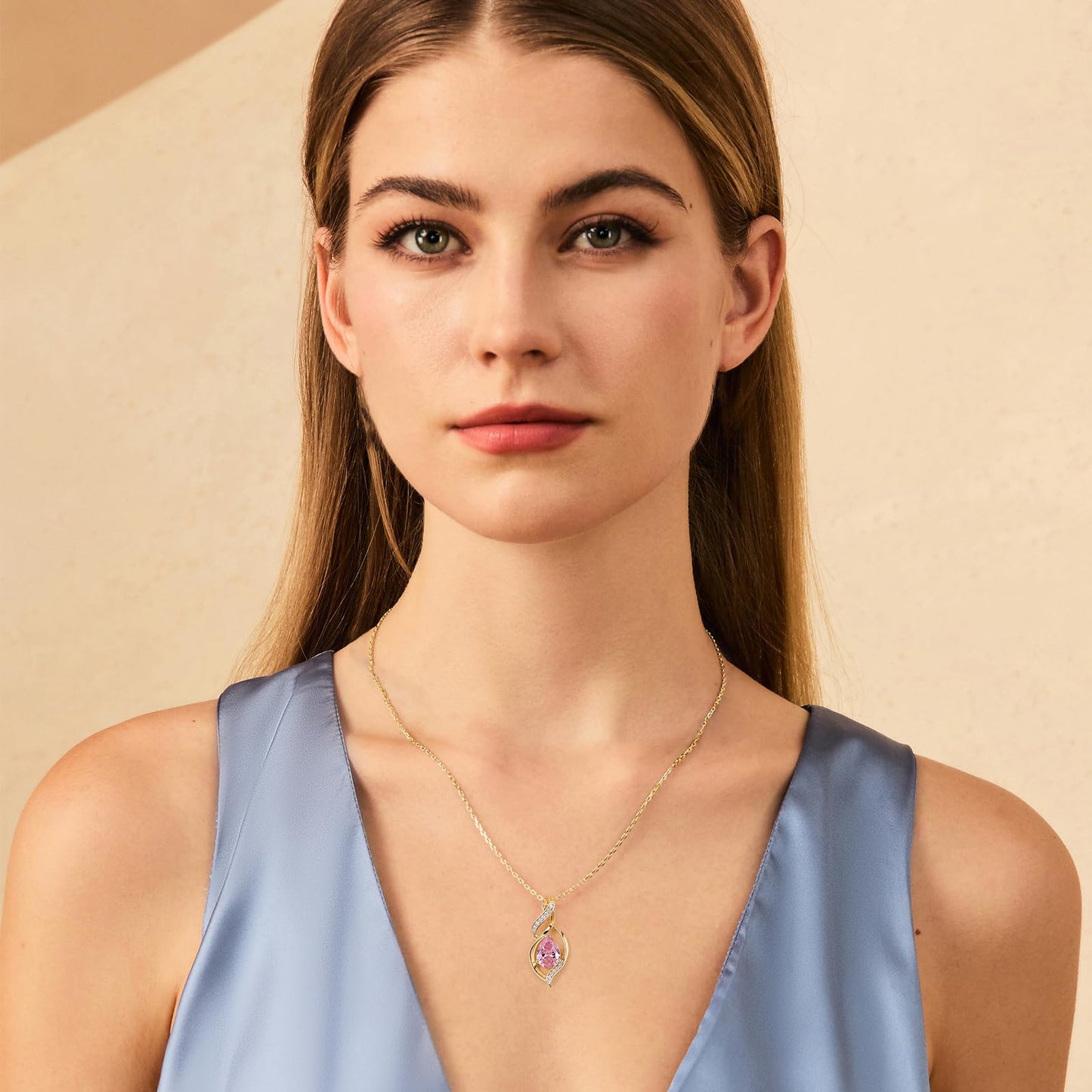 FANCIME 14K Gold Plated October Birthstone Necklace for Women Pink Tourmaline Teardrop Necklace Sterling Silver Infinity Love Birthday Gifts for Women, 16"+2" Inches