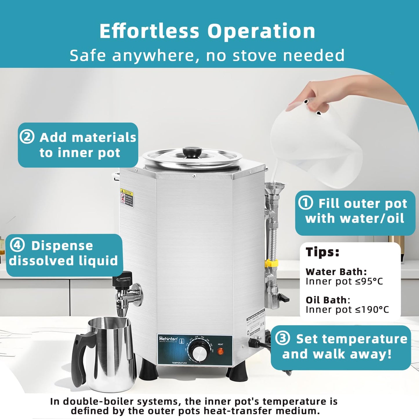 Hehinton 3-in-1 Professional Double Boiler Melting Pot, 8.3Qt 1500W All Stainless Steel Melter for Chocolate, Candle Wax Soap Making | Fast Even Heating Melting & Keeping Warm
