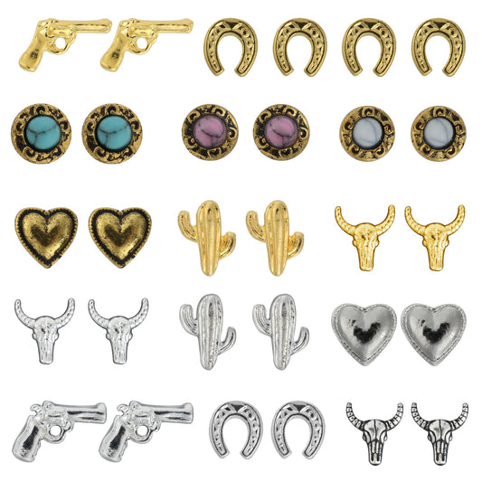 Ohmique 30 PCS Western Nail Charms - 3D Vintage Cowboy Cowgirl Nail Charms, Turquoise, Gold, Silver, Pink, Blue Retro Metal Gem Western Art Stickers Accessories for DIY