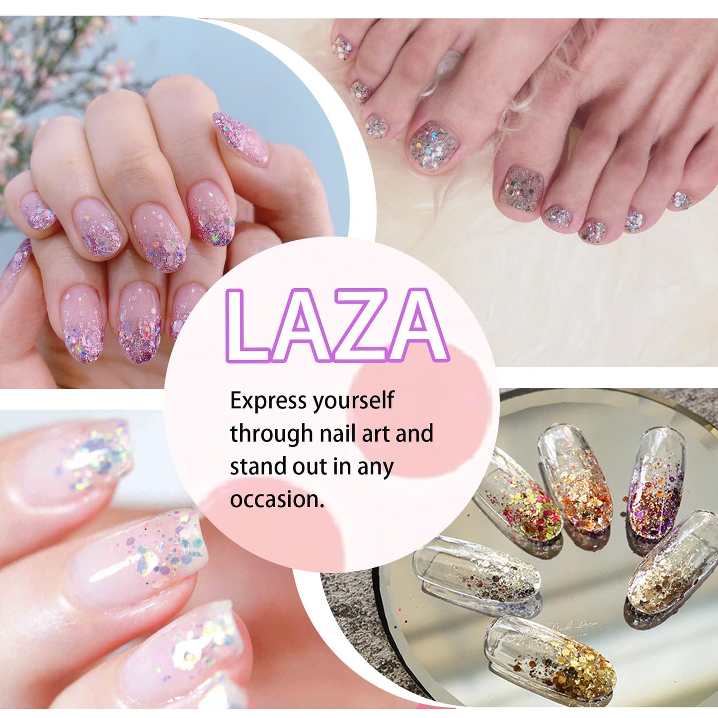 Laza 8 Colors Nail Art Glitter Diamond Dust Iridescent Nail Powder Chunky Glitter Confetti Foil Flakes Sequins for Nail Art Supplies, Gel Polish, Mermaid Makeup, Body, Resin — Dancing Sparkle