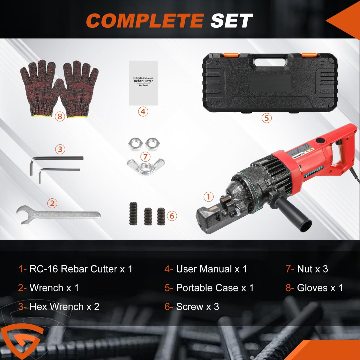 5/8 Inch Electric Hydraulic Rebar Cutter, 1100W Portable Handle Rebar Cutter, Cutting up to 4-16mm #5 Rebar within 1.5 Seconds, High Power Steel Rebar Cutter Accessories,RC-16 (Black + Red)