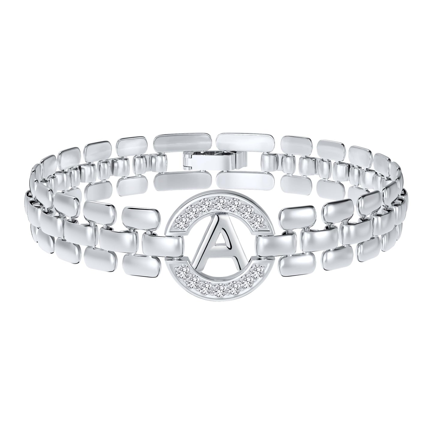 WEDDINEN Initial Bracelet,Silver Letter Bracelets for Women, Thick Bangle Wrist Gold Alphabet Bracelets, Christmas Gifts for Women Jewelry Initial A Charm Chain