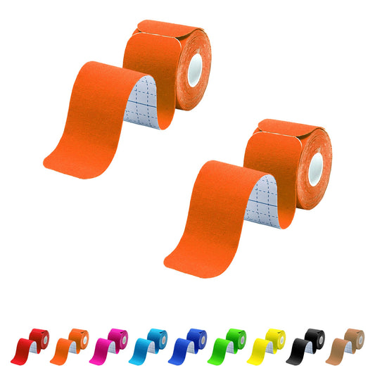 Kinesiology Tape Precut 2 Rolls Pack, Athletic Tape for Muscle Joints Support, 40 Strips for Knee Ankle Shoulder Back, Latex Free and Water Resistant, Orange