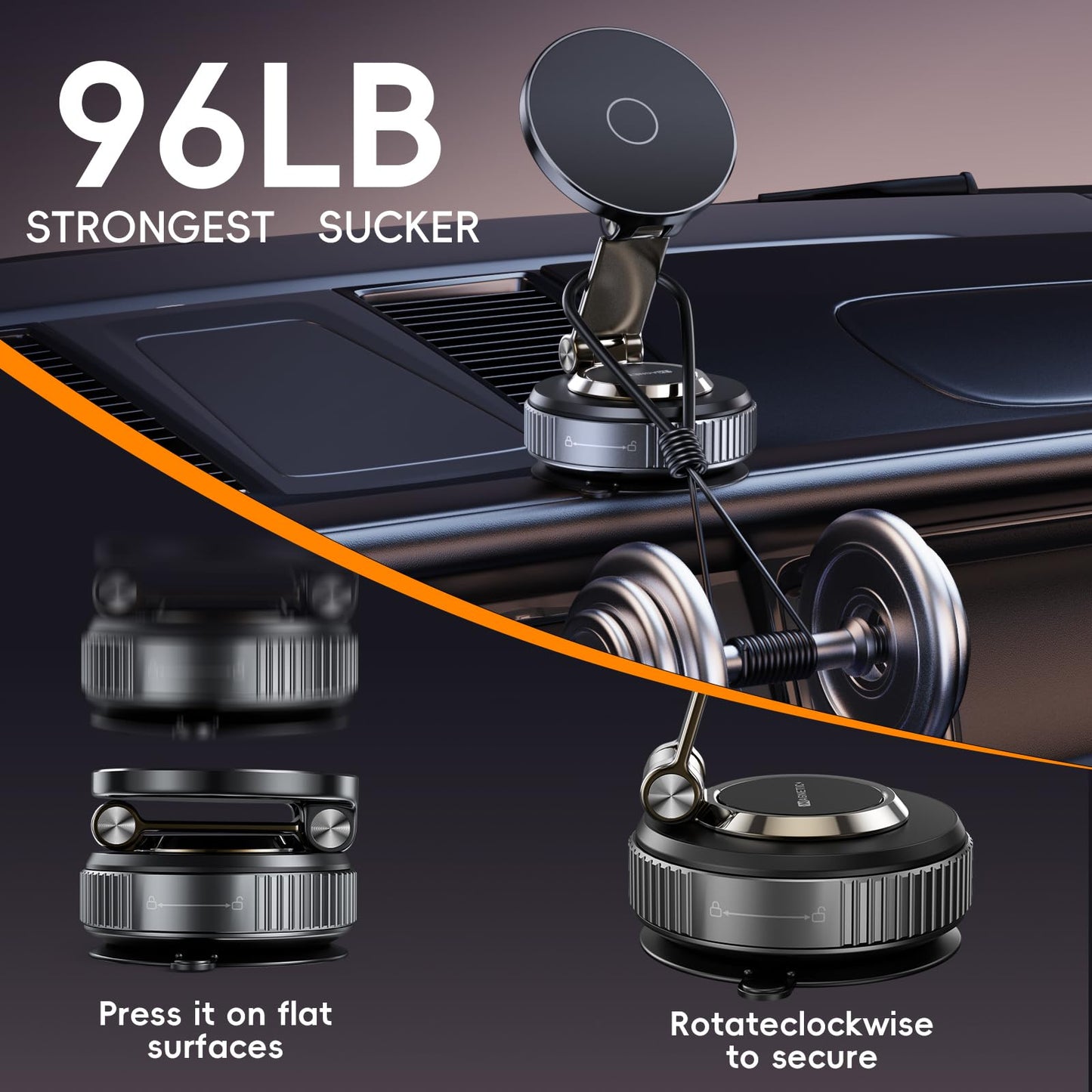 Magnetic Phone Holder for Car 2026 Heavy Duty Model 360° Adjustable Vacuum Suction Car Magsafe Phone Mount Cell Phone Holders for Your Car for iPhone 16 Pro Max 15 14 13 12 Plus (Metal Stand Rotor)