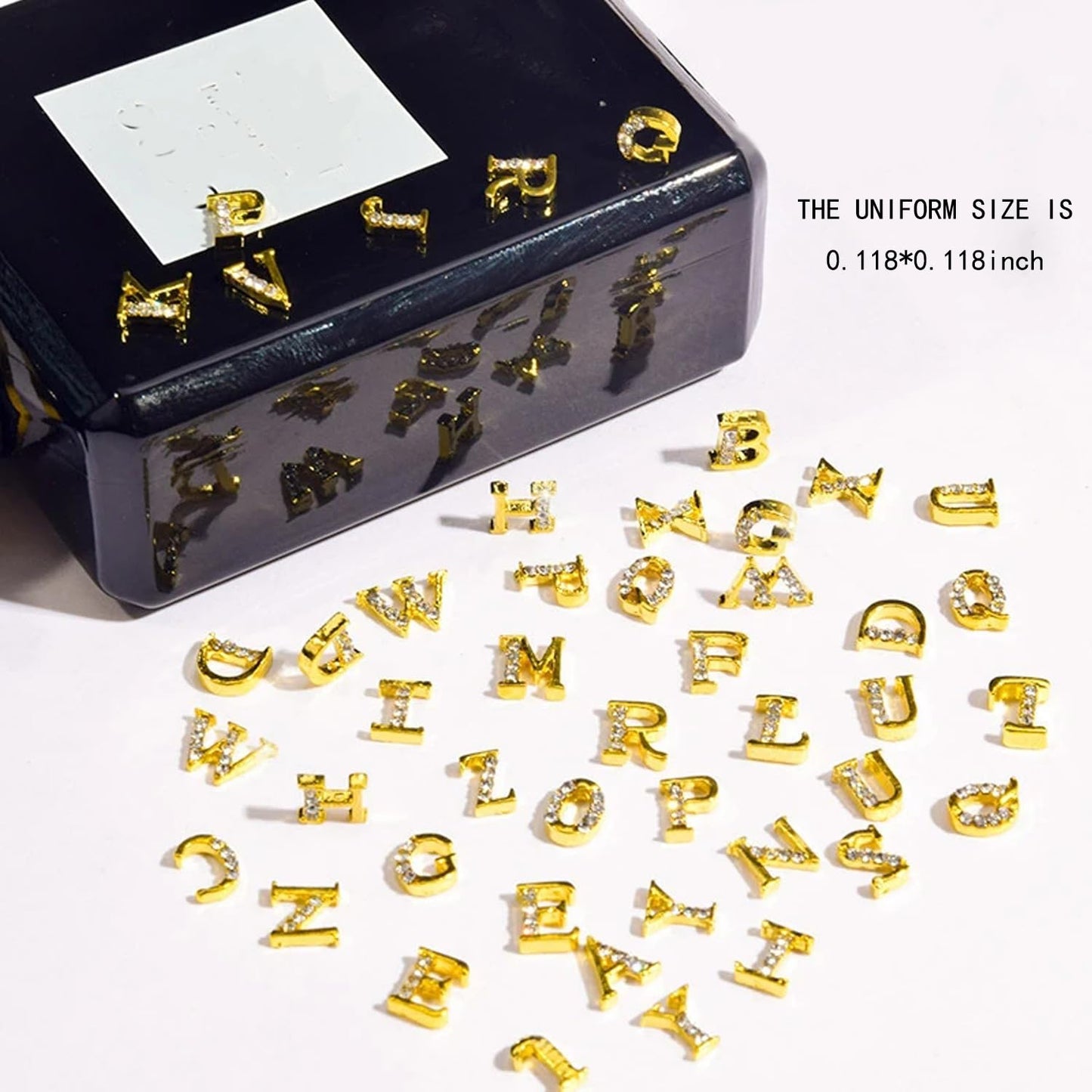 SILPECWEE 48pcs 3d Gold Nail Charms, 12 Zodiac Nail Charms, 10 Number Nail Charms, 26 Letter Nail Charms, Nail Studs Jewels Rhinestones Nail Art Decoration for Acrylic Nails