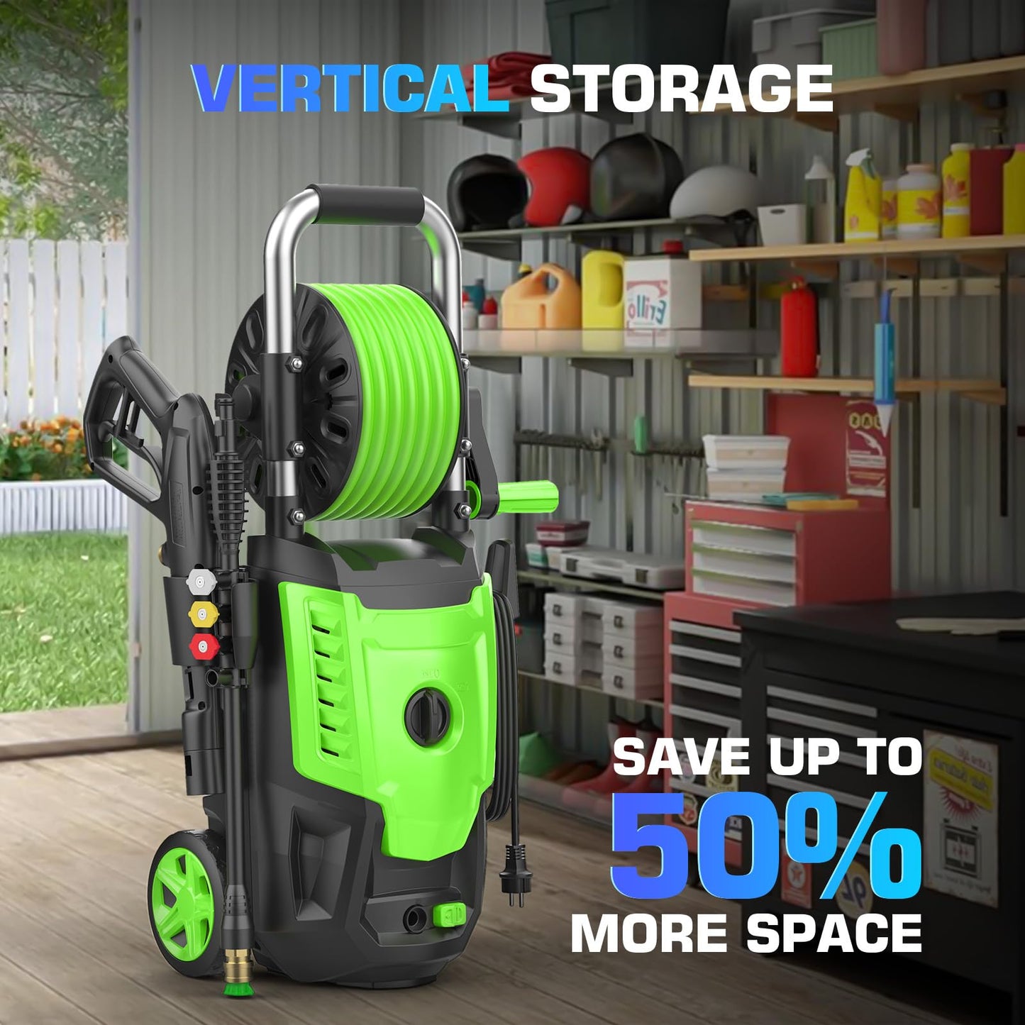 5000PSI Pressure Washer- High Power Washer with 33FT Hose, 4 Nozzles and Foam Cannon, for Home, Cars, Fences, Patio (Green)