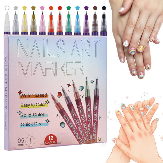 12 Colors Nail Art Pens Set,Nail Point Graffiti Dotting Pen for 3D Nail Art,Liner Brush for DIY Nail Art Beauty Adorn Manicure Tools （1 Set）