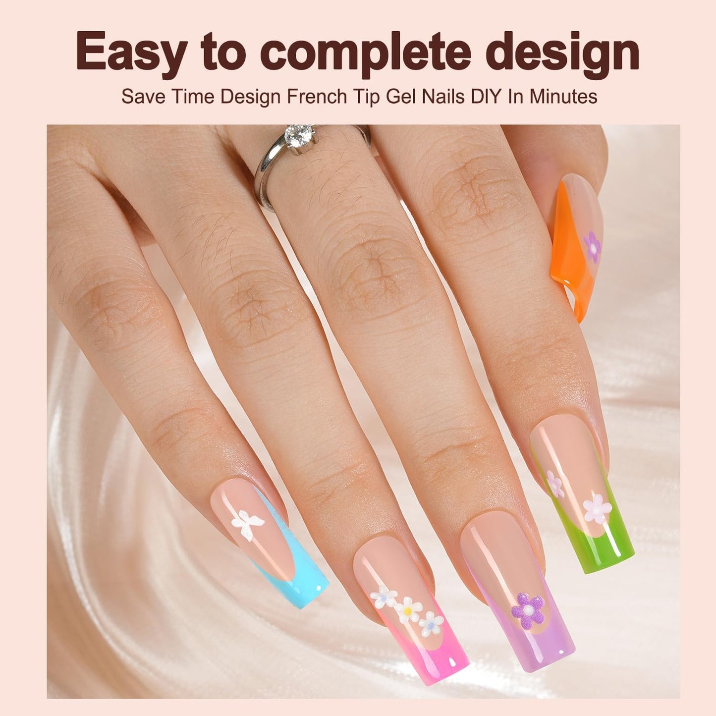 300Pcs French Gel Nail Tips, Vansiho Long Square Nail Tips, Pre-French Tips Press on Nails, Acrylic Fake Nails for Nail Art DIY 15 Sizes