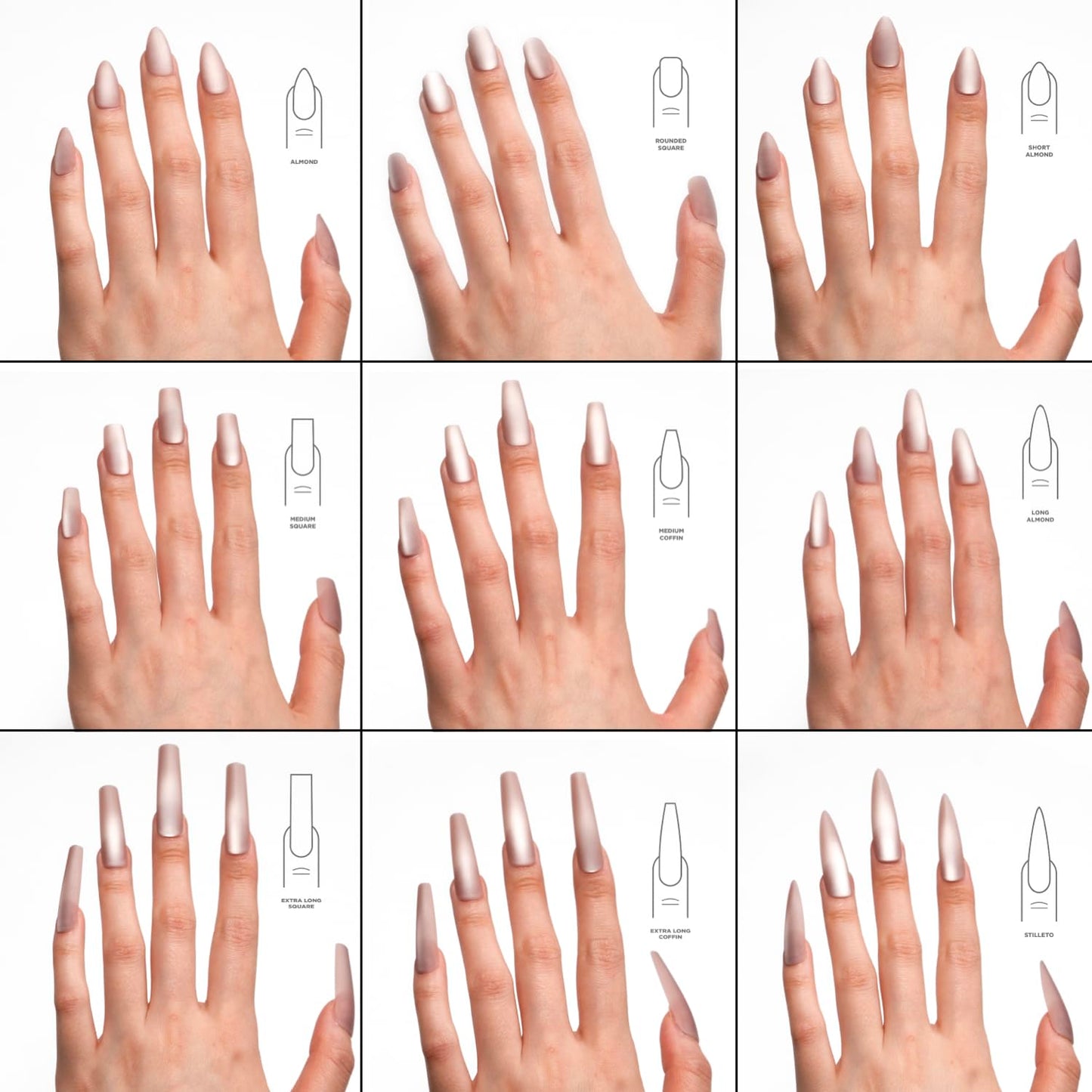 PSYTONE Matte Cat Eye Extra Long Square Press On Nails|15 Sizes - 30 Nail, Frosted Nude Pink Reusable Fake Nails Kit with Glue & Tools, Velvet Matt Finish for Women, Wedding, Daily Wear