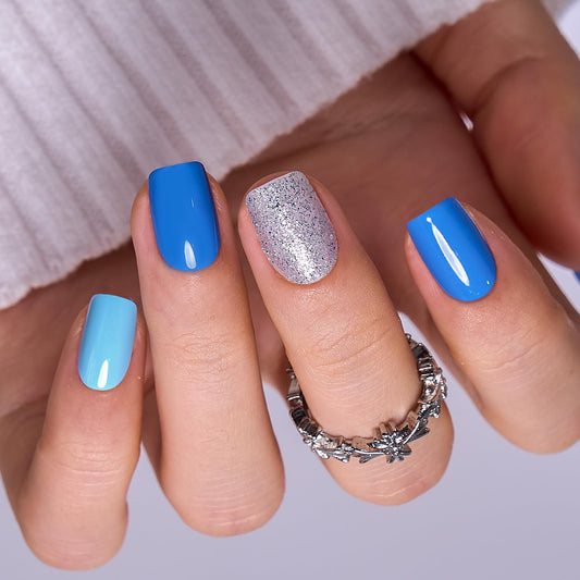 Curvlife Soft Gel Press on Nails 30pcs Fake Nails with Design Full Cover False Nails for Women Reusable Nail Kit with Nail Glue Adhesive Tabs Nail File (Ocean Blue)