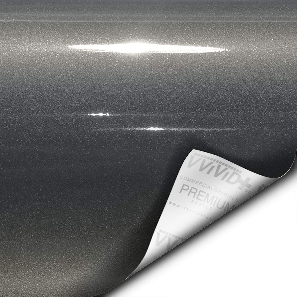 VViViD+ Ultra Gloss Candy Charcoal Grey Vinyl Car Wrap Premium Paint Replacement Film Roll with Nano Air Release Technology, Stretchable Protective Cap Liner, Self Adhesive (15ft x 5ft)