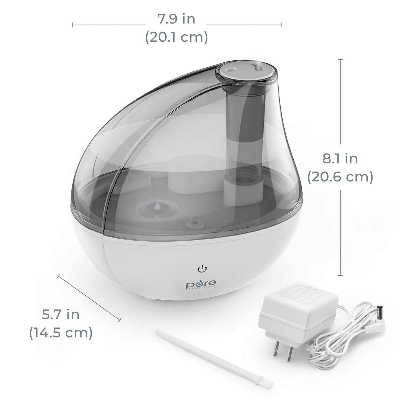 Pure Enrichment MistAire Silver Ultrasonic Cool Mist Humidifier for Bedroom, Office, Nursery & Indoor Plants - Lasts Up to 25 Hours, Whisper-Quiet Operation, Optional Night Light, & Auto Shut-Off